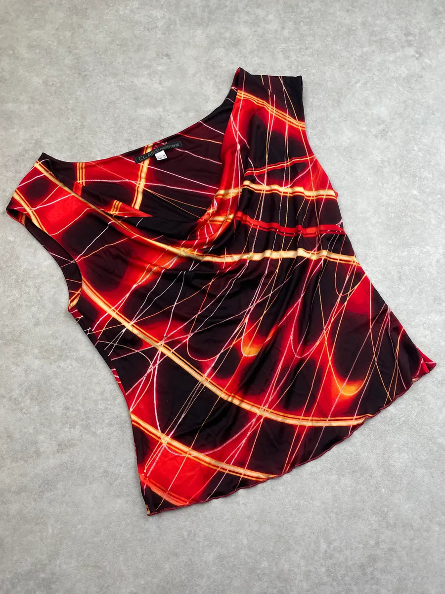 2000s Roberto Cavalli Red Cowl Neck Grid Print Top LjWtwpA 1