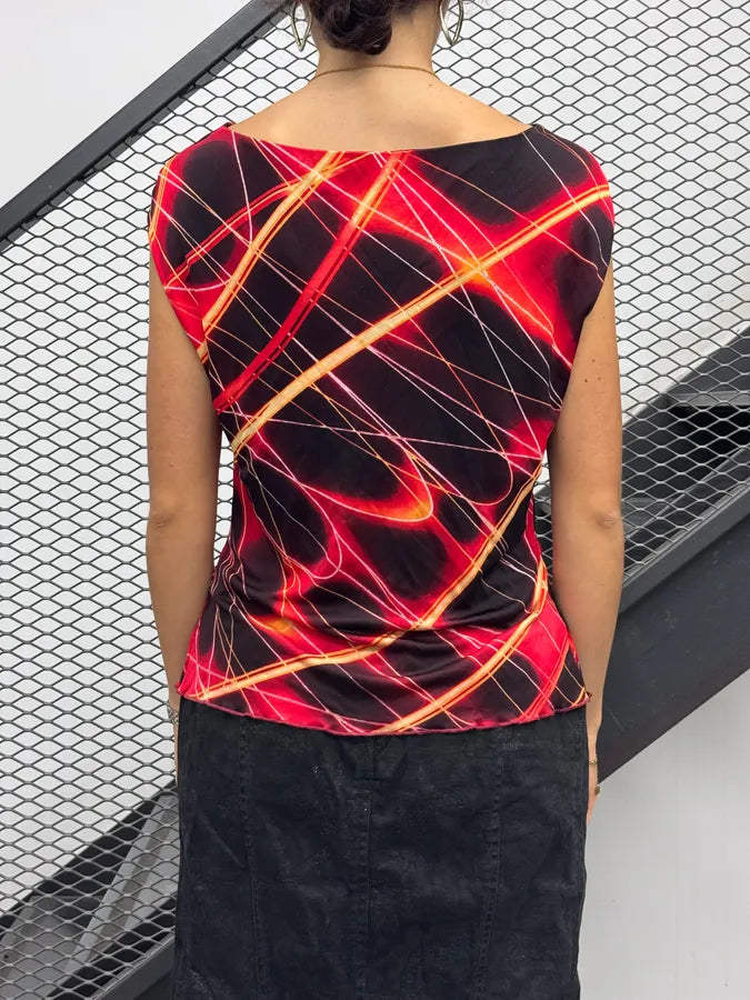 2000s Roberto Cavalli Red Cowl Neck Grid Print Top LjWtwpA 2