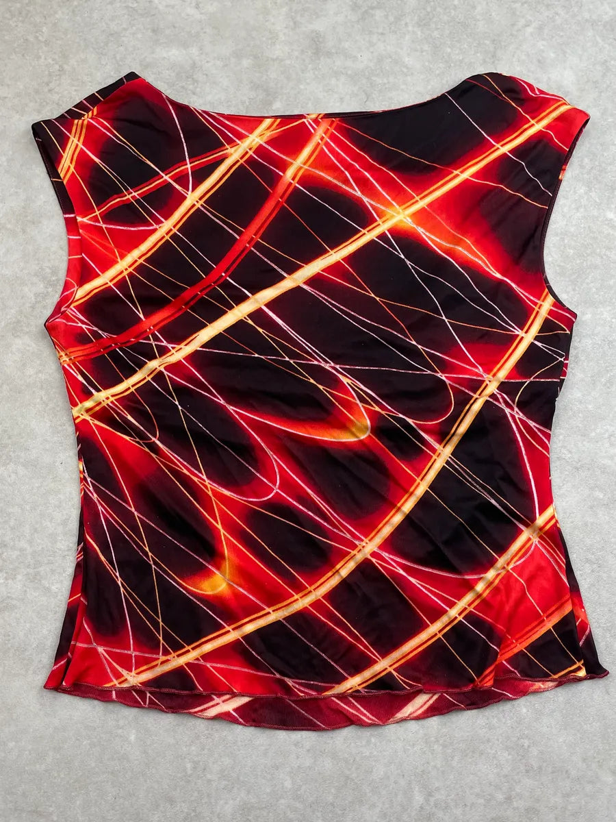 2000s Roberto Cavalli Red Cowl Neck Grid Print Top LjWtwpA 3