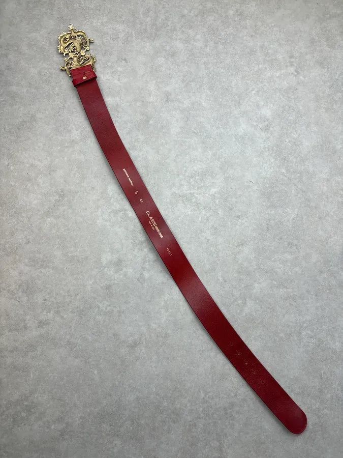 2000s Roberto Cavalli Red Leather Dragon Buckle Belt WSndxhi 7