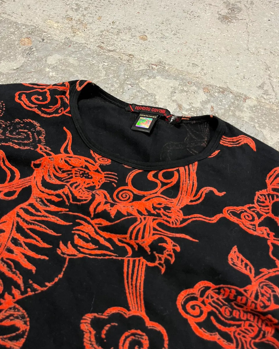 Roberto Cavalli Red Tiger Asian Print Black Longsleeve T-Shirt NjVJJpH 4