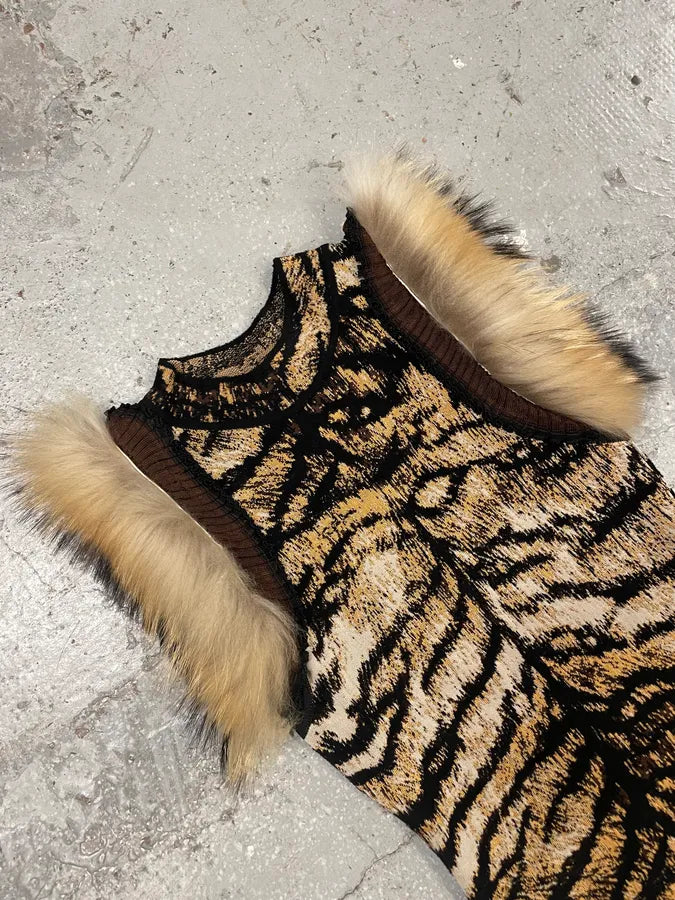 Roberto Cavalli Savage Fur Lion Long Dress (S) lELTUrz 4