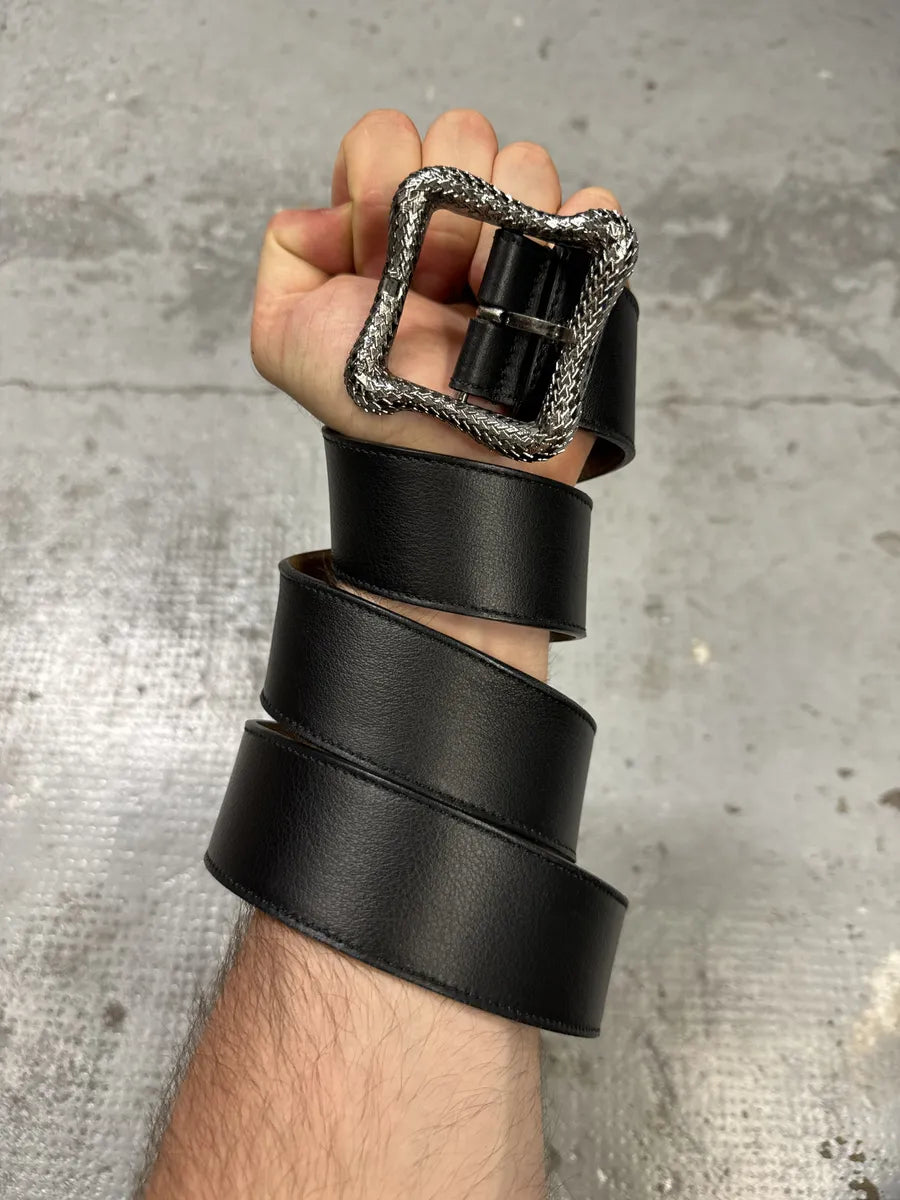 Roberto Cavalli Silver Buckle Black Leather Belt zndceDu 0