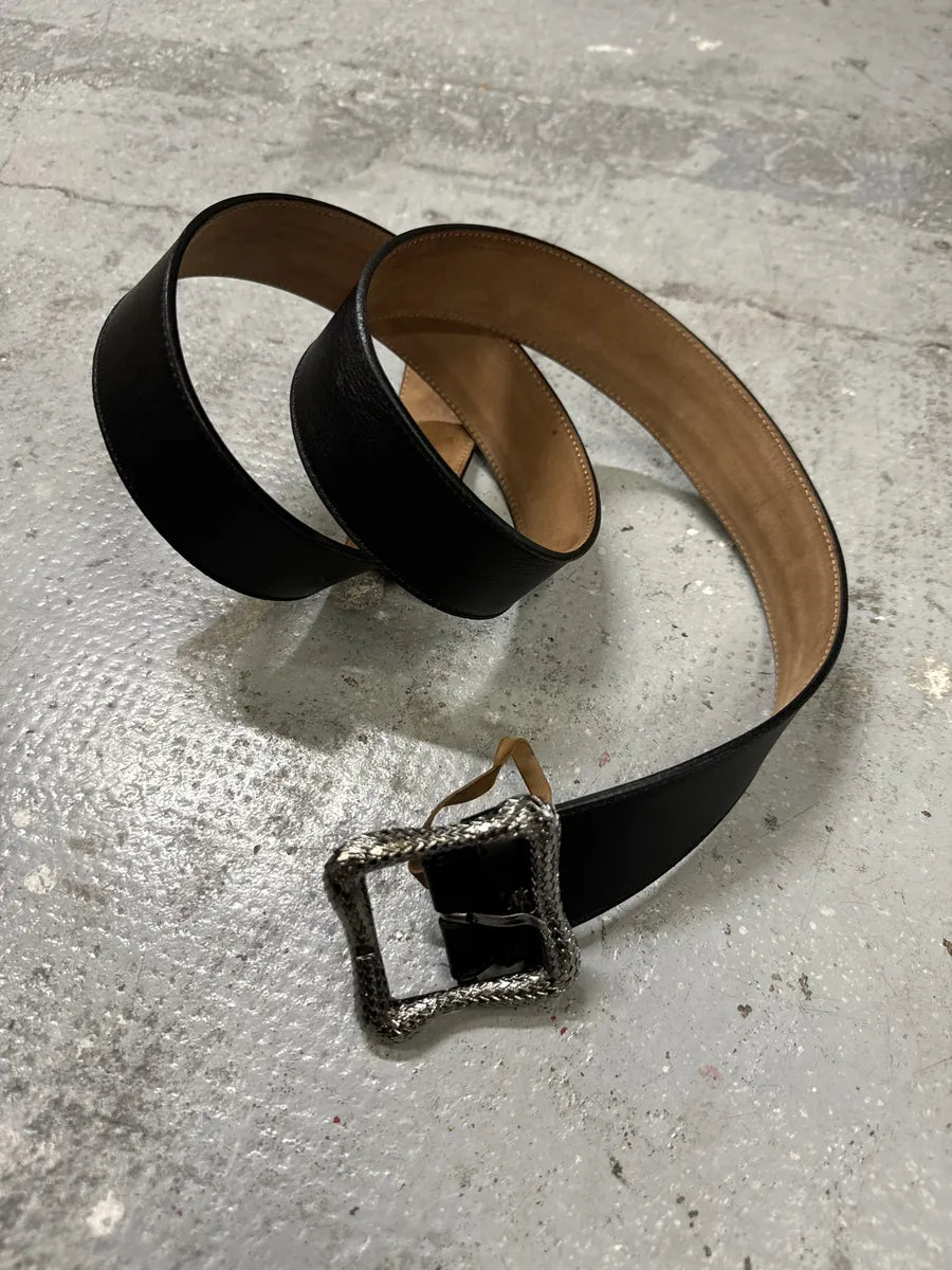 Roberto Cavalli Silver Buckle Black Leather Belt zndceDu 2