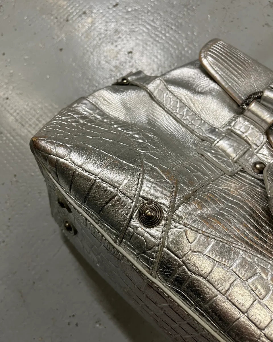 Roberto Cavalli Silver Crocodile Embossed Leather Shoulder Bag evYjjvm 6