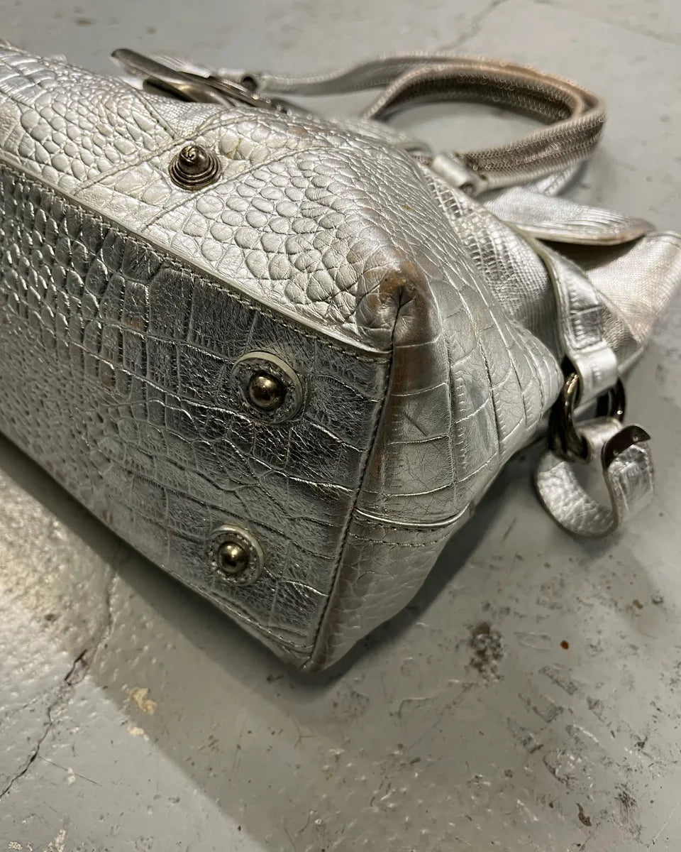 Roberto Cavalli Silver Crocodile Embossed Leather Shoulder Bag evYjjvm 7