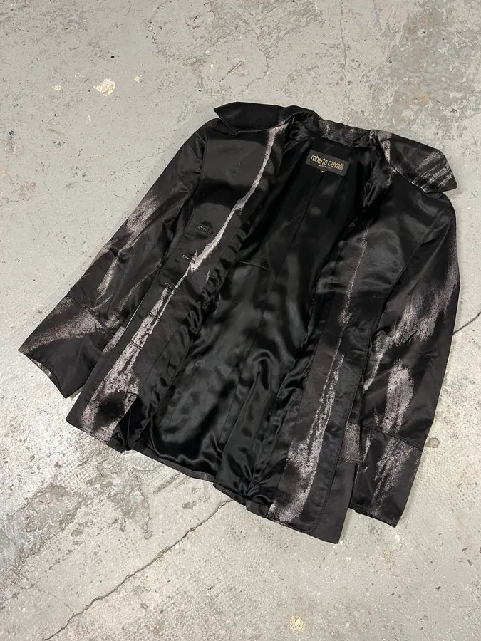 2000s Roberto Cavalli Silver Paint Black Blazer (M) SsZbrGg 5