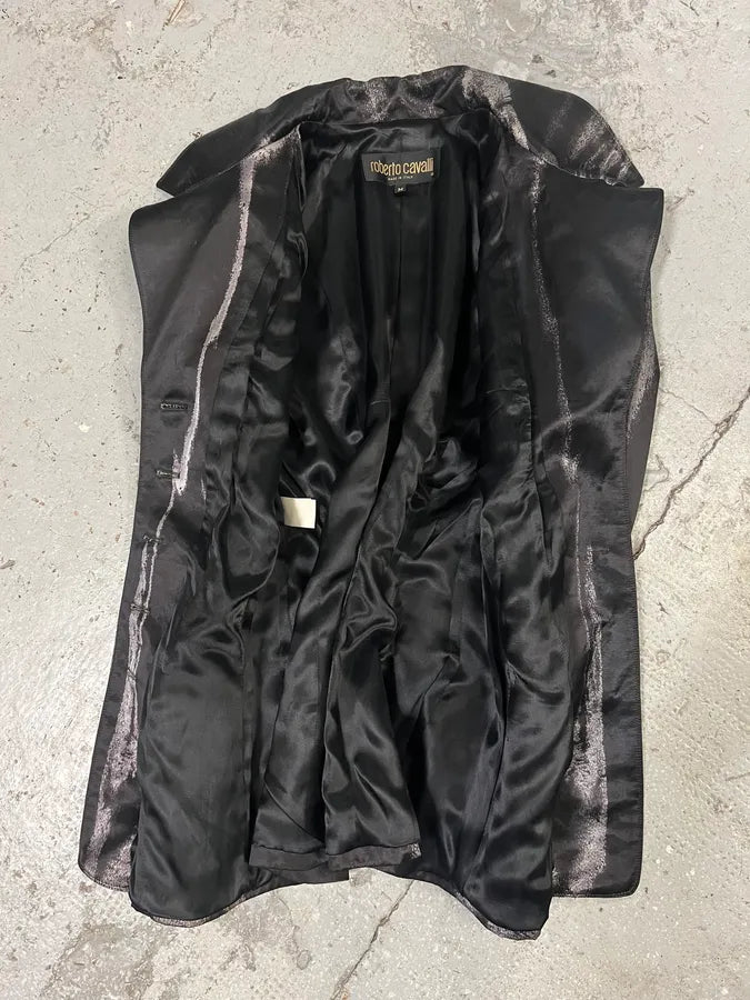 2000s Roberto Cavalli Silver Paint Black Blazer (M) SsZbrGg 6