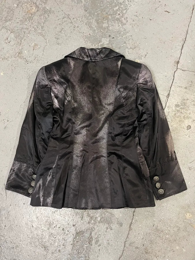 2000s Roberto Cavalli Silver Paint Black Blazer (M) SsZbrGg 1