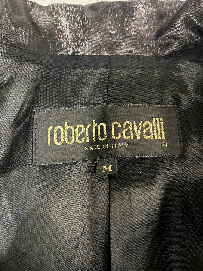 2000s Roberto Cavalli Silver Paint Black Blazer (M) SsZbrGg 8