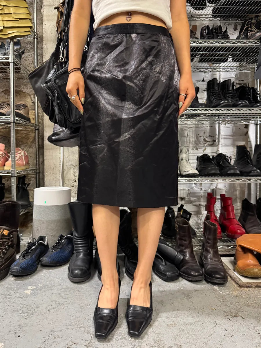 2000s Roberto Cavalli Silver Paint Black Skirt abZraie 0