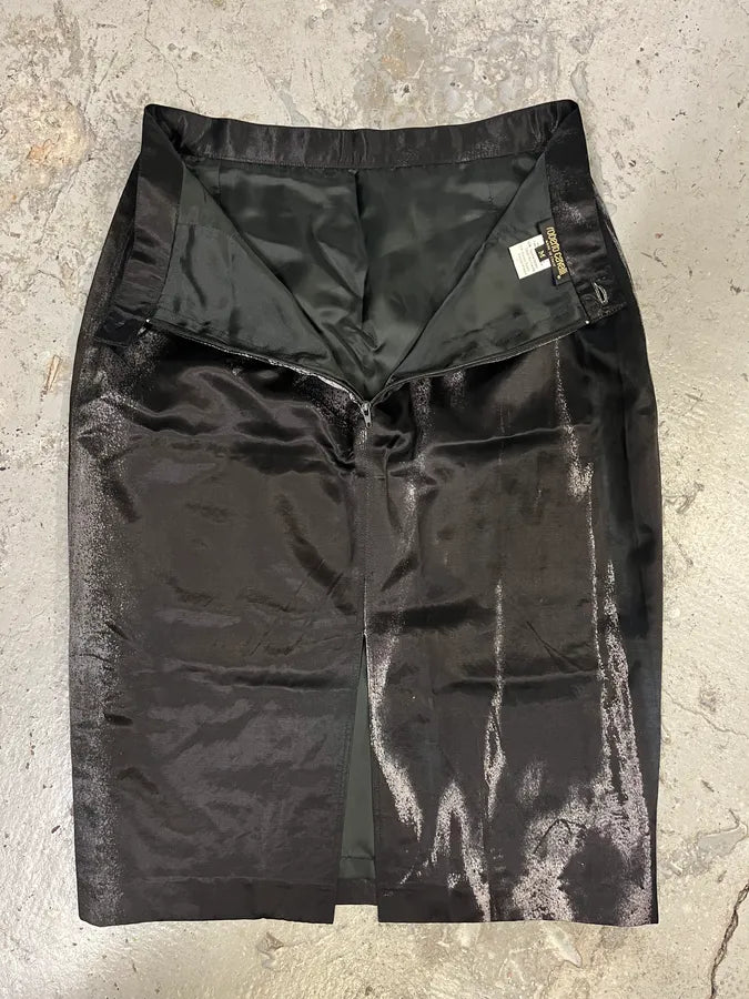 2000s Roberto Cavalli Silver Paint Black Skirt abZraie 6