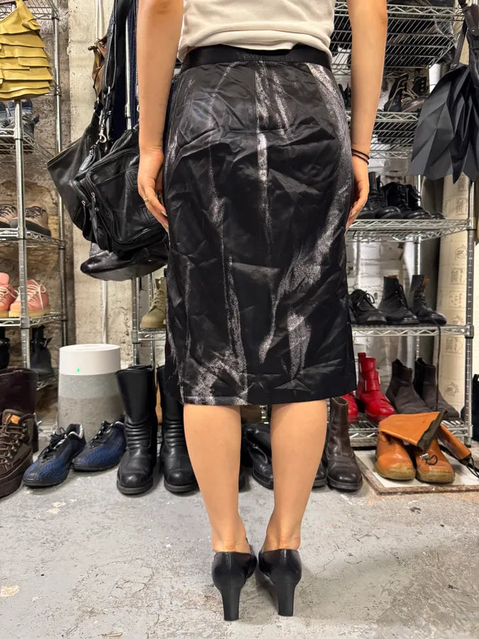 2000s Roberto Cavalli Silver Paint Black Skirt abZraie 1