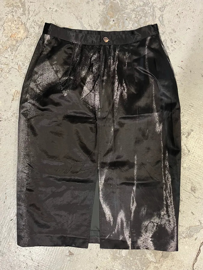 2000s Roberto Cavalli Silver Paint Black Skirt abZraie 4