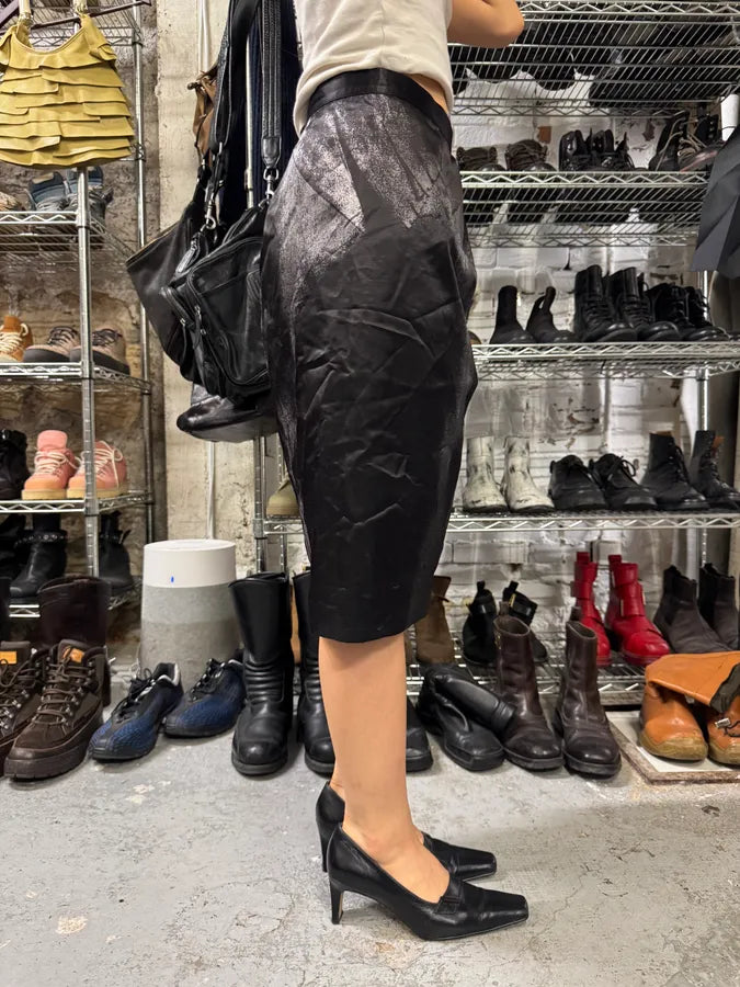 2000s Roberto Cavalli Silver Paint Black Skirt abZraie 2