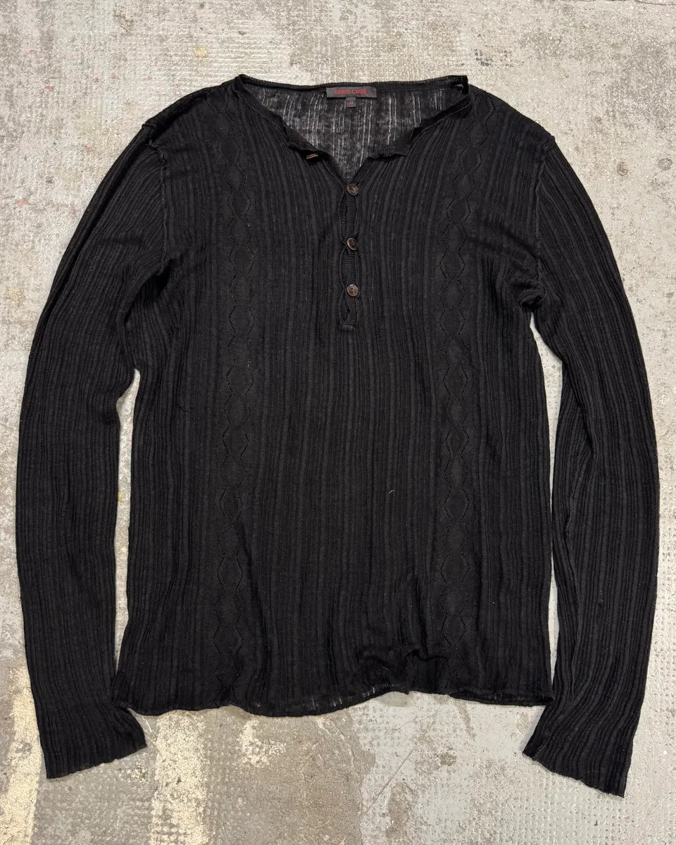 Roberto Cavalli Stripes Black Buttoned Henley (M) lpbQDvy 0