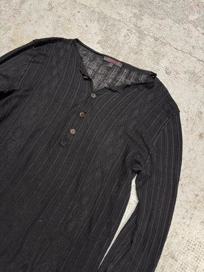 Roberto Cavalli Stripes Black Buttoned Henley (M) lpbQDvy 3