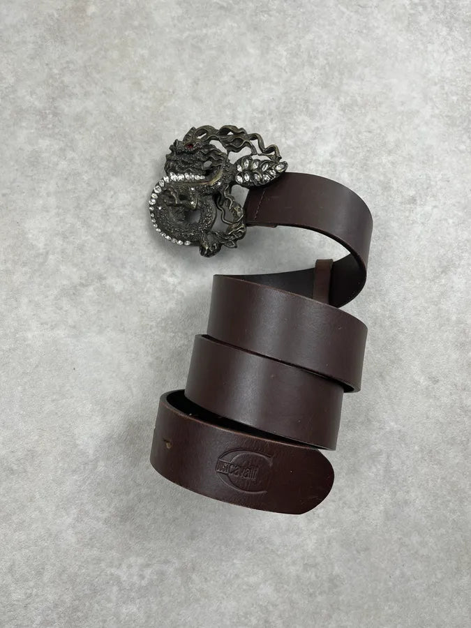 2010s Cavalli Studded Dragon Brown Leather Belt zSwfrLY 1