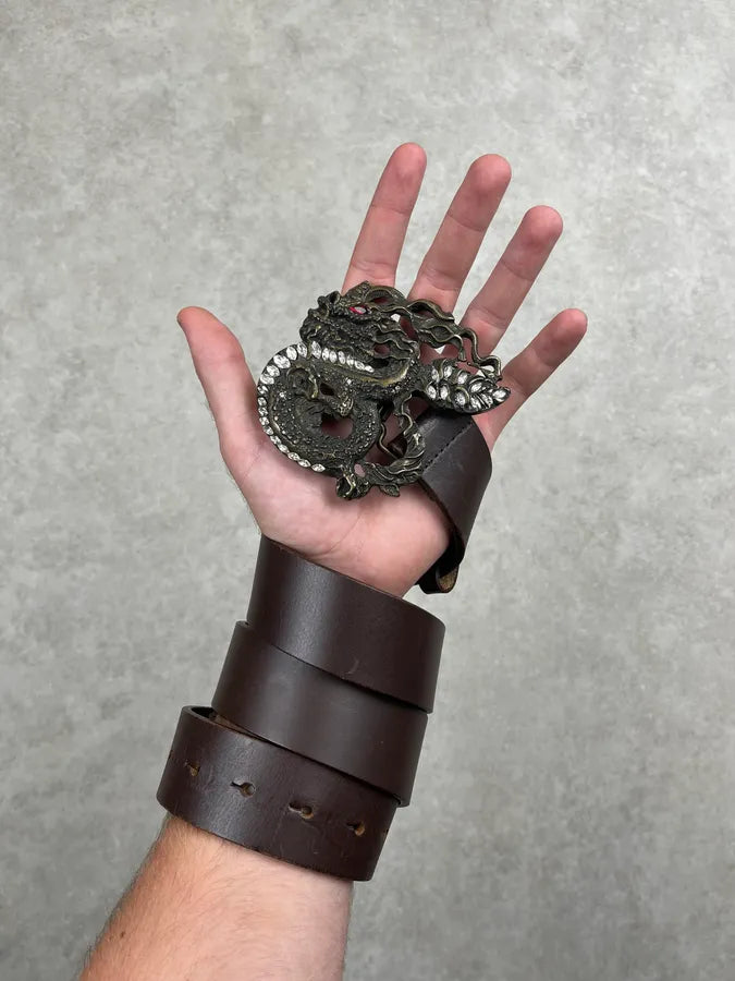 2010s Cavalli Studded Dragon Brown Leather Belt zSwfrLY 2