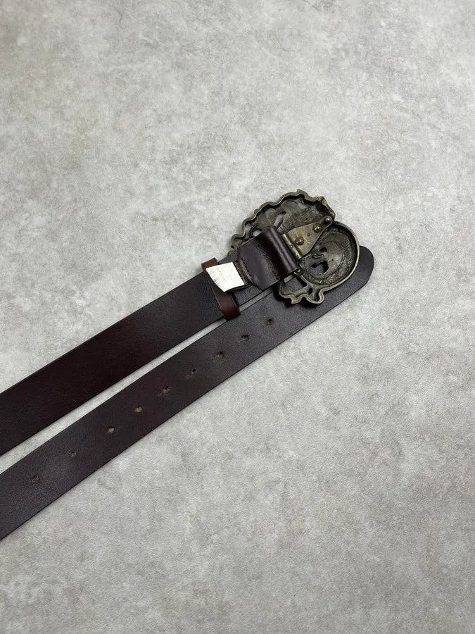2010s Cavalli Studded Dragon Brown Leather Belt zSwfrLY 5