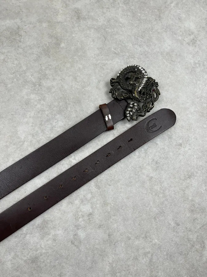 2010s Cavalli Studded Dragon Brown Leather Belt zSwfrLY 3
