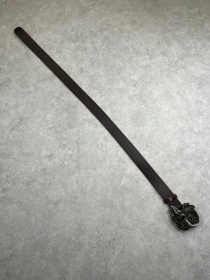 2010s Cavalli Studded Dragon Brown Leather Belt zSwfrLY 8