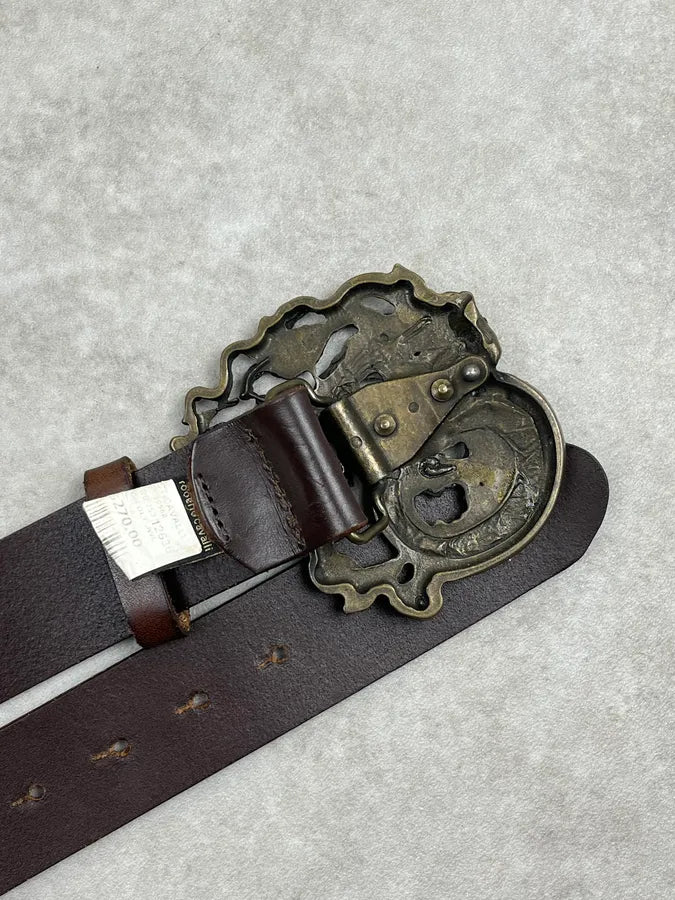2010s Cavalli Studded Dragon Brown Leather Belt zSwfrLY 6