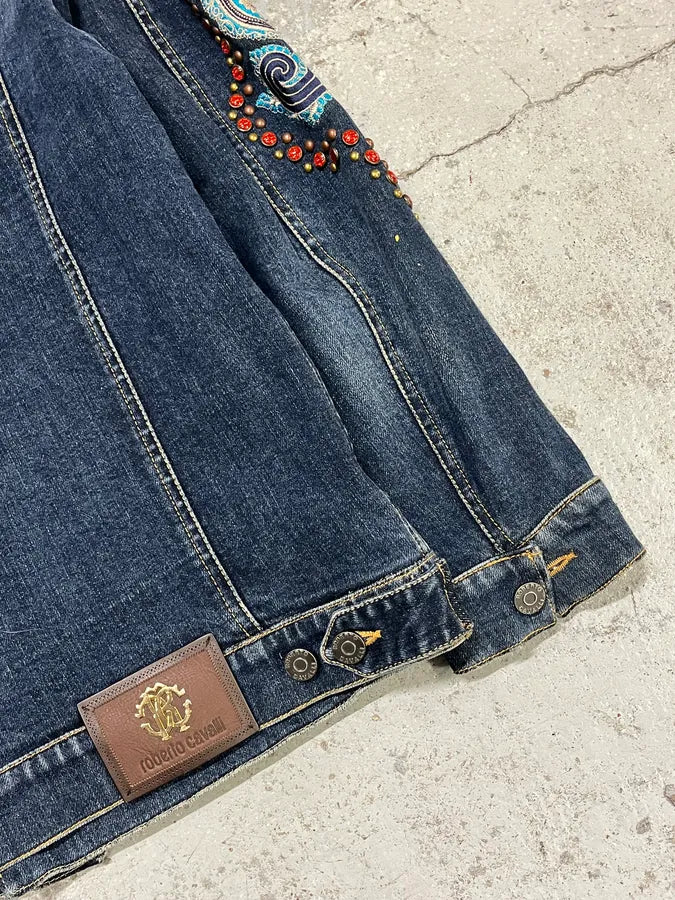 Roberto Cavalli Studded Ornament Blue Denim Jacket LLuvoHP 6