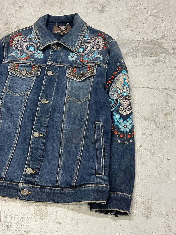 Roberto Cavalli Studded Ornament Blue Denim Jacket LLuvoHP 3