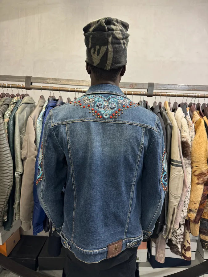 Roberto Cavalli Studded Ornament Blue Denim Jacket LLuvoHP 2