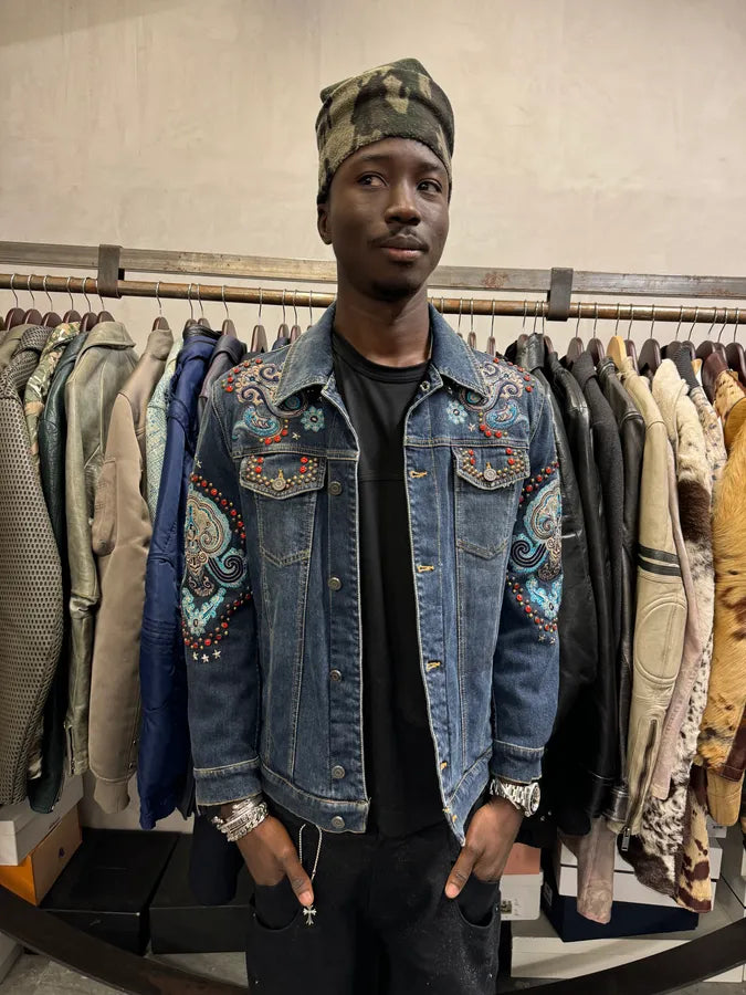 Roberto Cavalli Studded Ornament Blue Denim Jacket LLuvoHP 1