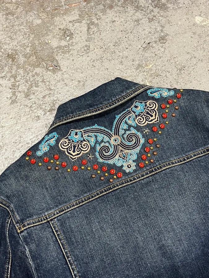 Roberto Cavalli Studded Ornament Blue Denim Jacket LLuvoHP 8