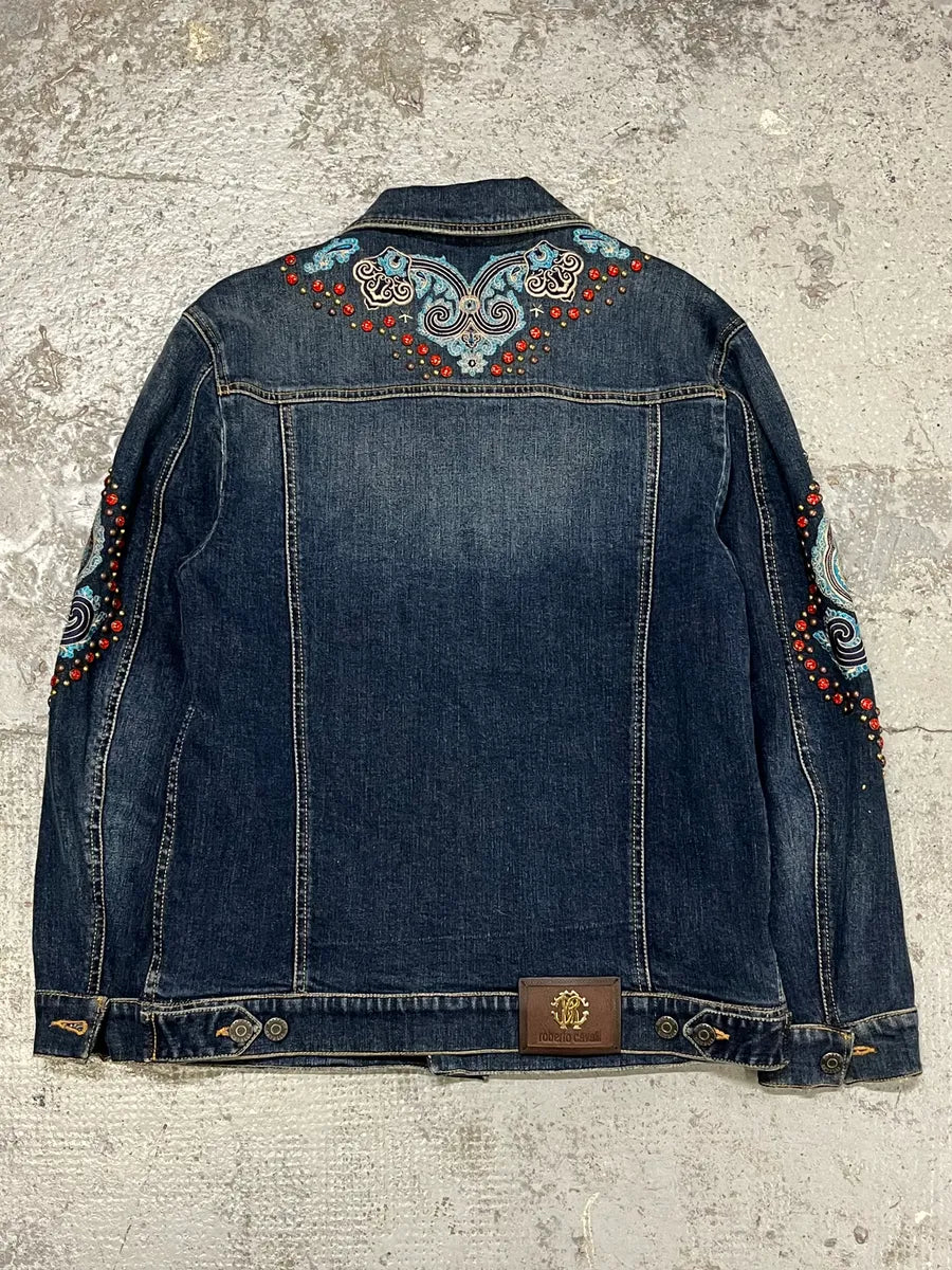 Roberto Cavalli Studded Ornament Blue Denim Jacket LLuvoHP 5