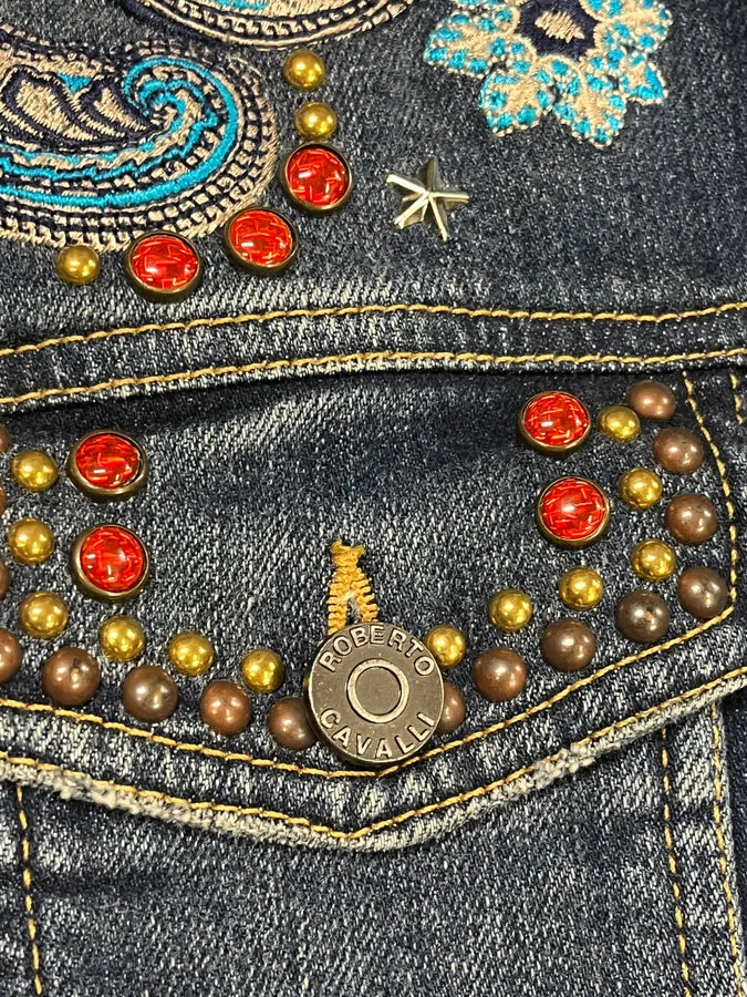 Roberto Cavalli Studded Ornament Blue Denim Jacket LLuvoHP 7