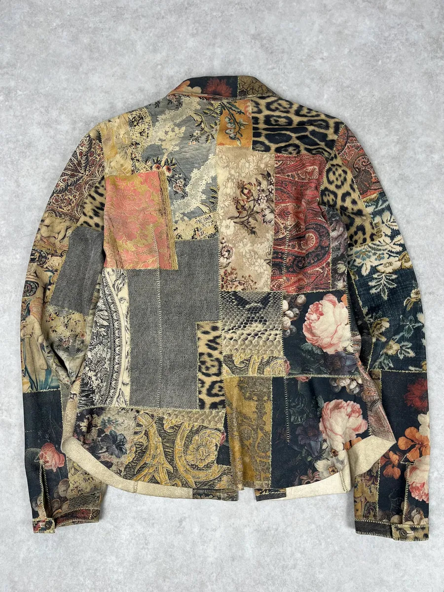 AW2002 Roberto Cavalli Suede Multicolor Patchwork Leopard Jacket WzLalPx 5