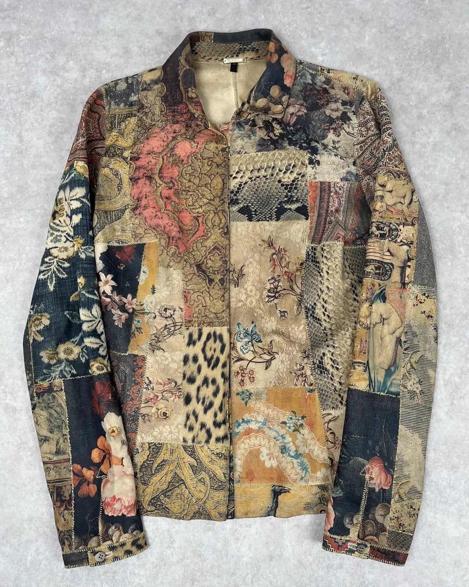 AW2002 Roberto Cavalli Suede Multicolor Patchwork Leopard Jacket WzLalPx 0