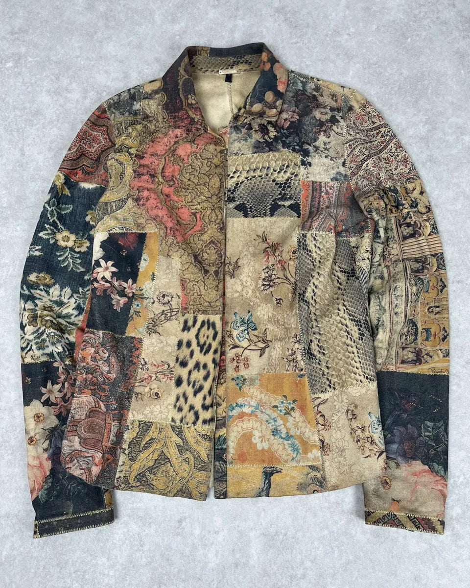 AW2002 Roberto Cavalli Suede Multicolor Patchwork Leopard Jacket WzLalPx 3