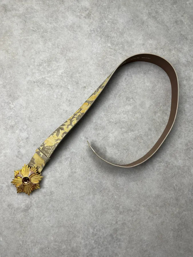 Roberto Cavalli Sun Cross Buckle Yellow & Grey Leather Belt FTOGYcE 2