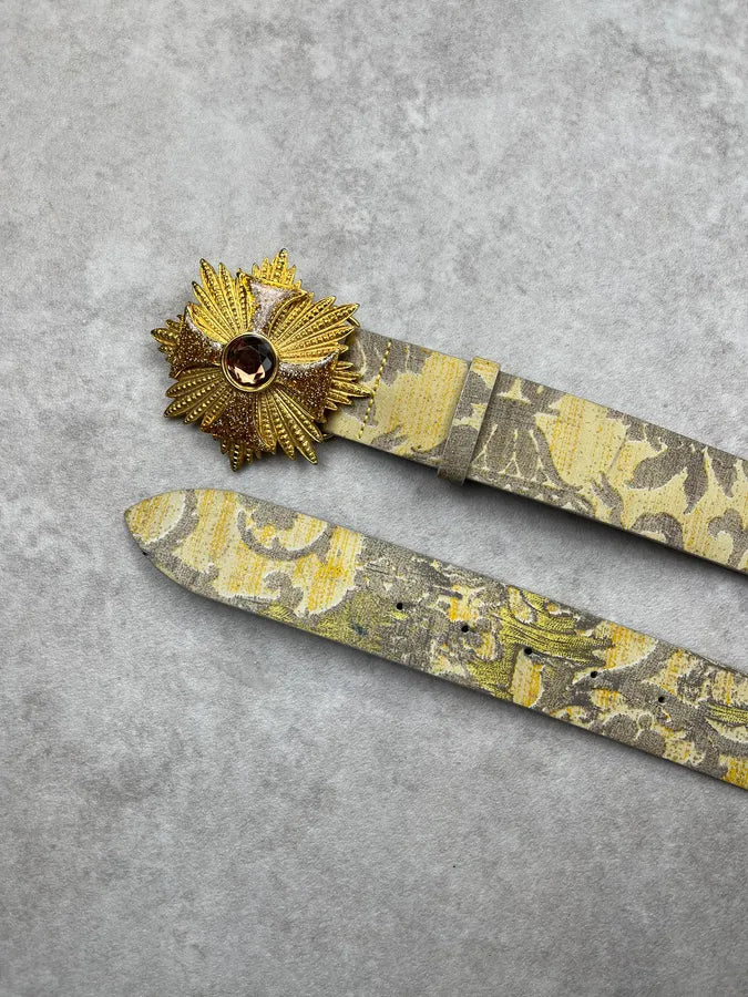 Roberto Cavalli Sun Cross Buckle Yellow & Grey Leather Belt FTOGYcE 3