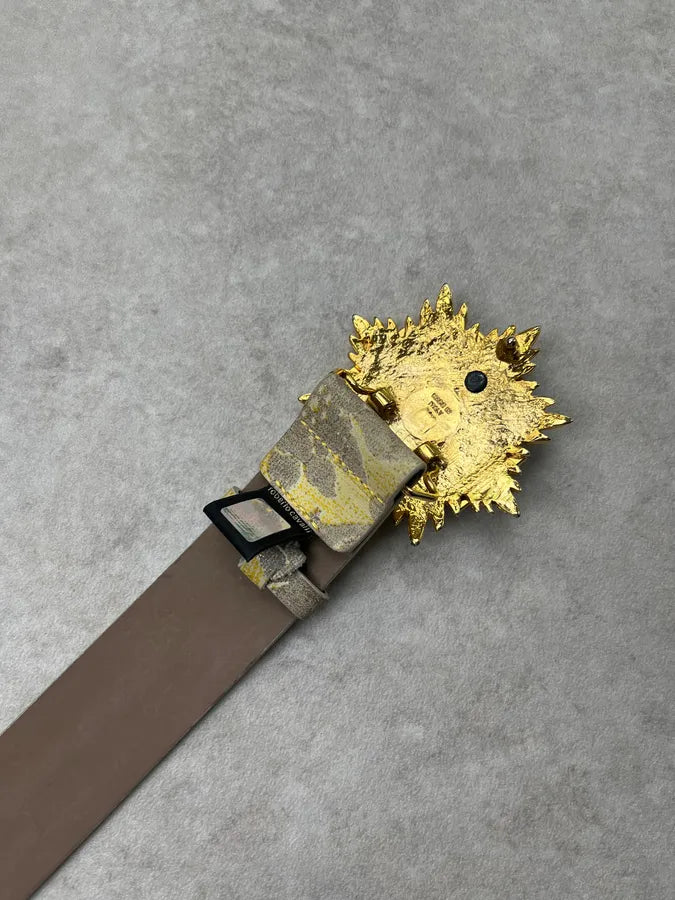 Roberto Cavalli Sun Cross Buckle Yellow & Grey Leather Belt FTOGYcE 5