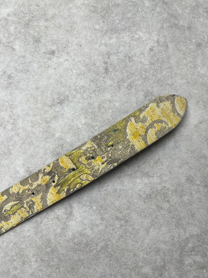 Roberto Cavalli Sun Cross Buckle Yellow & Grey Leather Belt FTOGYcE 6