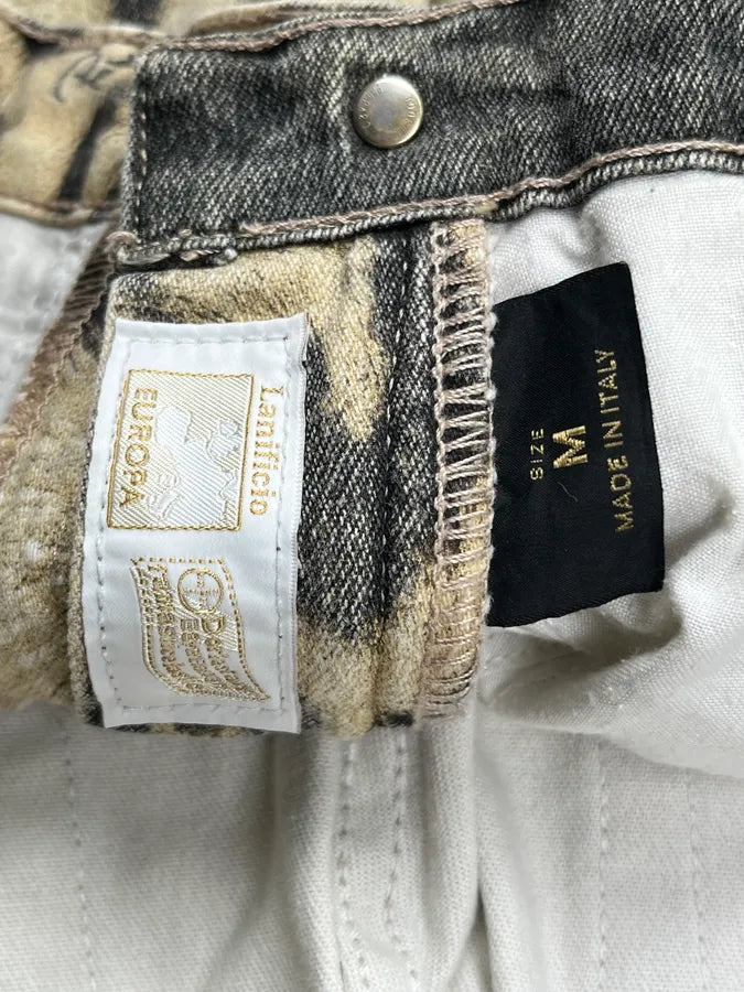 AW2001 Roberto Cavalli Tan Denim Leopard Destructured Pants dJmokZT 9