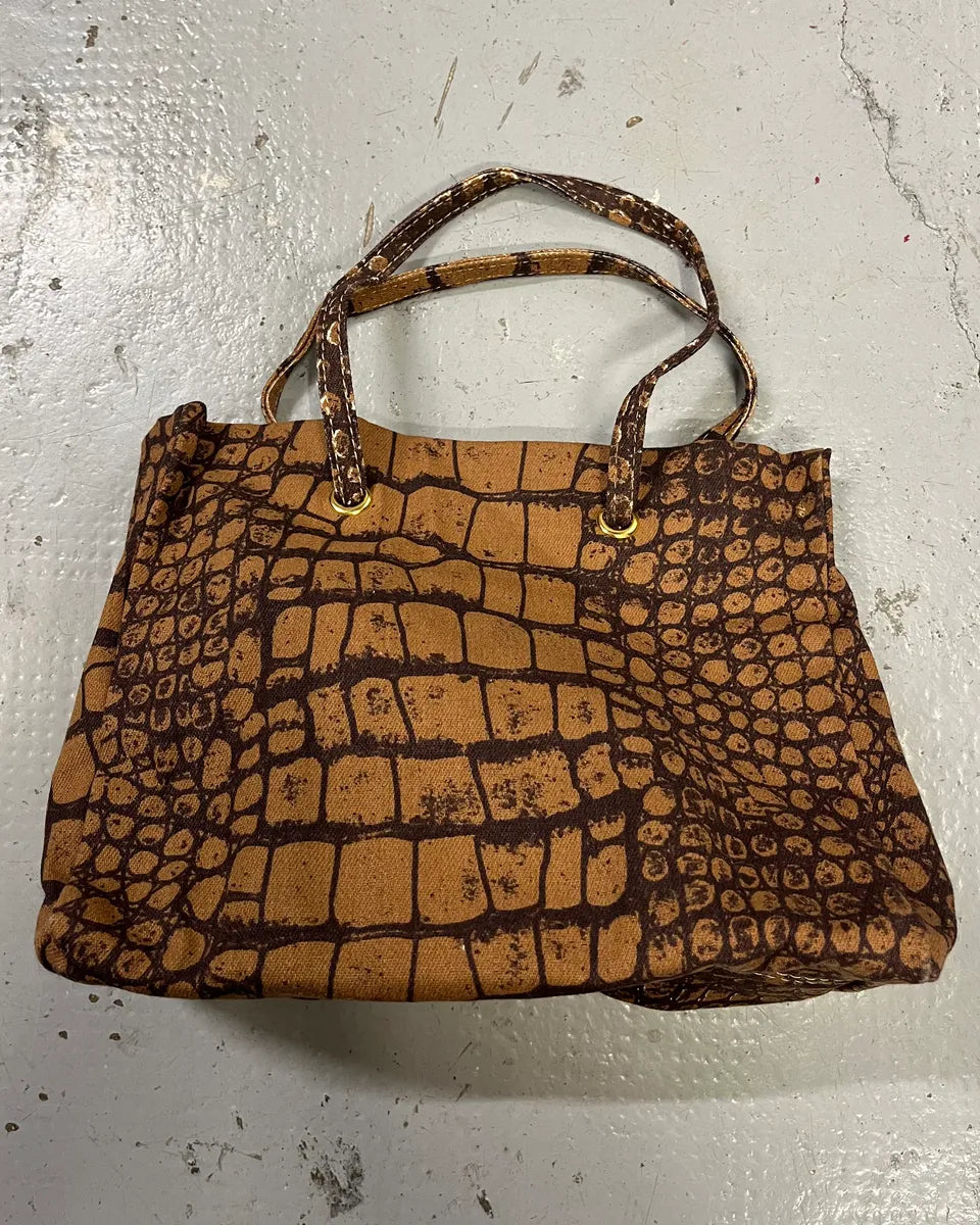 Roberto Cavalli Tan Jacquard Crocodile Print Handle Bag deHGGxE 0