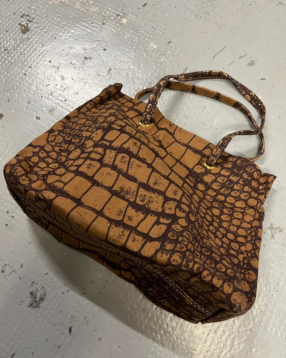 Roberto Cavalli Tan Jacquard Crocodile Print Handle Bag deHGGxE 2