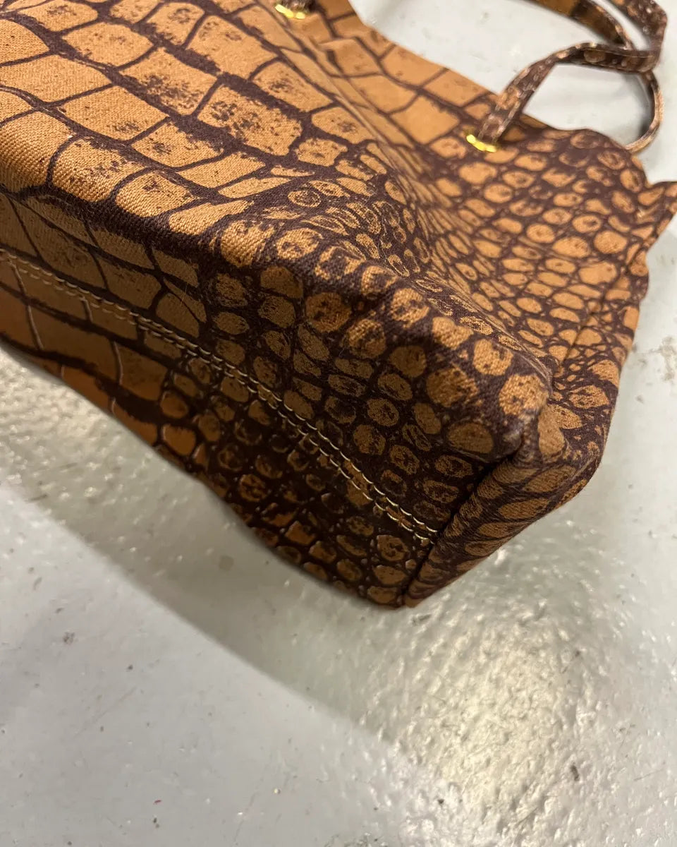 Roberto Cavalli Tan Jacquard Crocodile Print Handle Bag deHGGxE 4