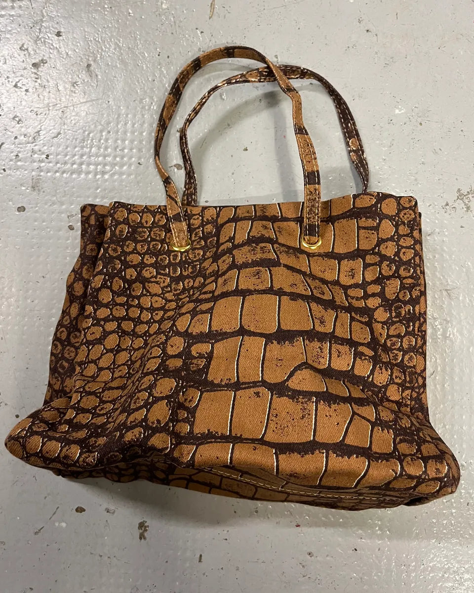 Roberto Cavalli Tan Jacquard Crocodile Print Handle Bag deHGGxE 5