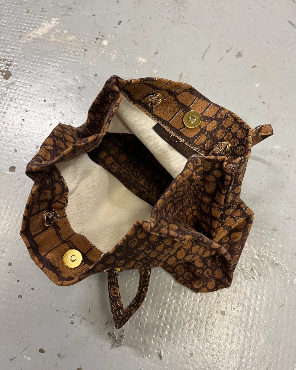Roberto Cavalli Tan Jacquard Crocodile Print Handle Bag deHGGxE 6