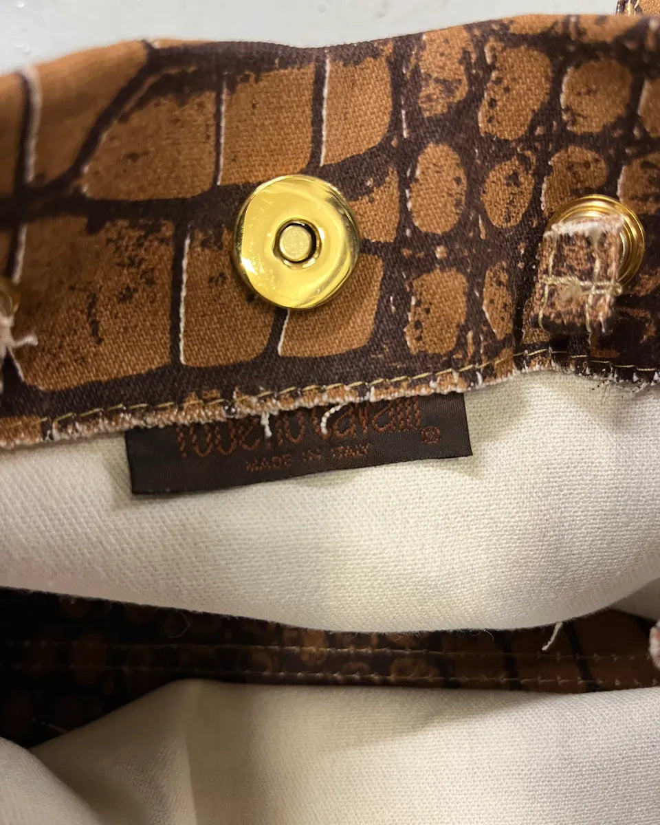 Roberto Cavalli Tan Jacquard Crocodile Print Handle Bag deHGGxE 7