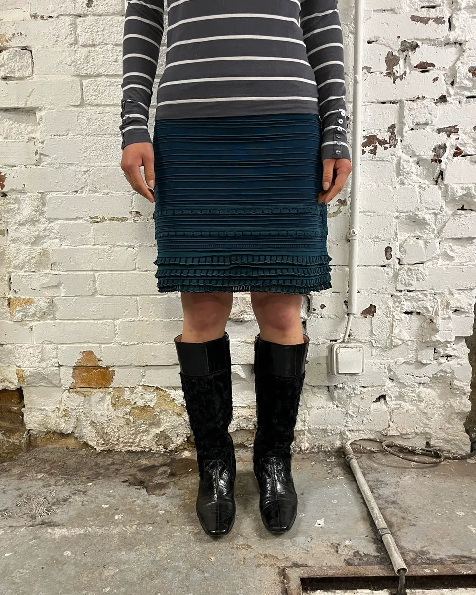 Roberto Cavalli Teal Wool Textured Blue Midi Skirt UlnIYDF 0