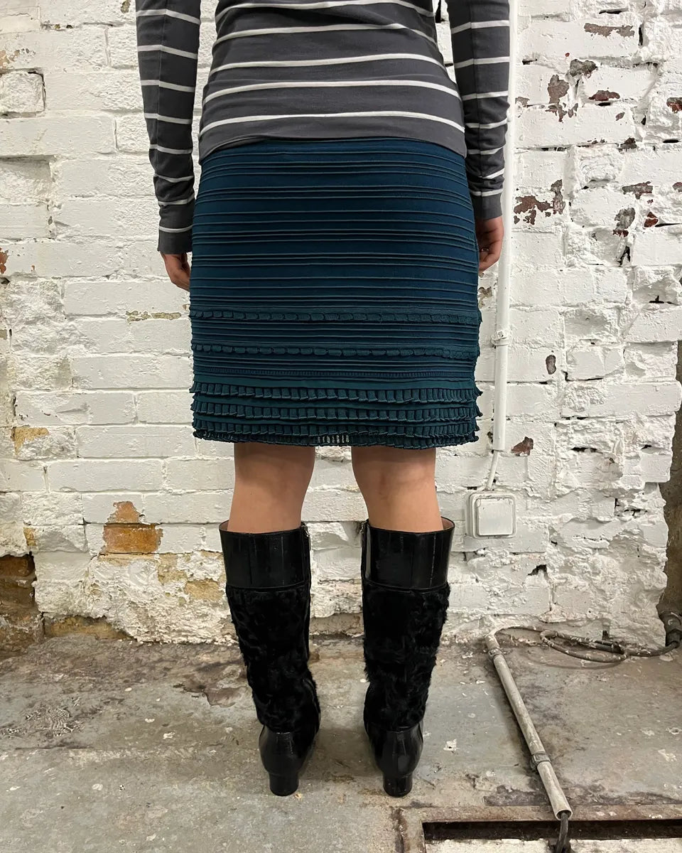 Roberto Cavalli Teal Wool Textured Blue Midi Skirt UlnIYDF 2